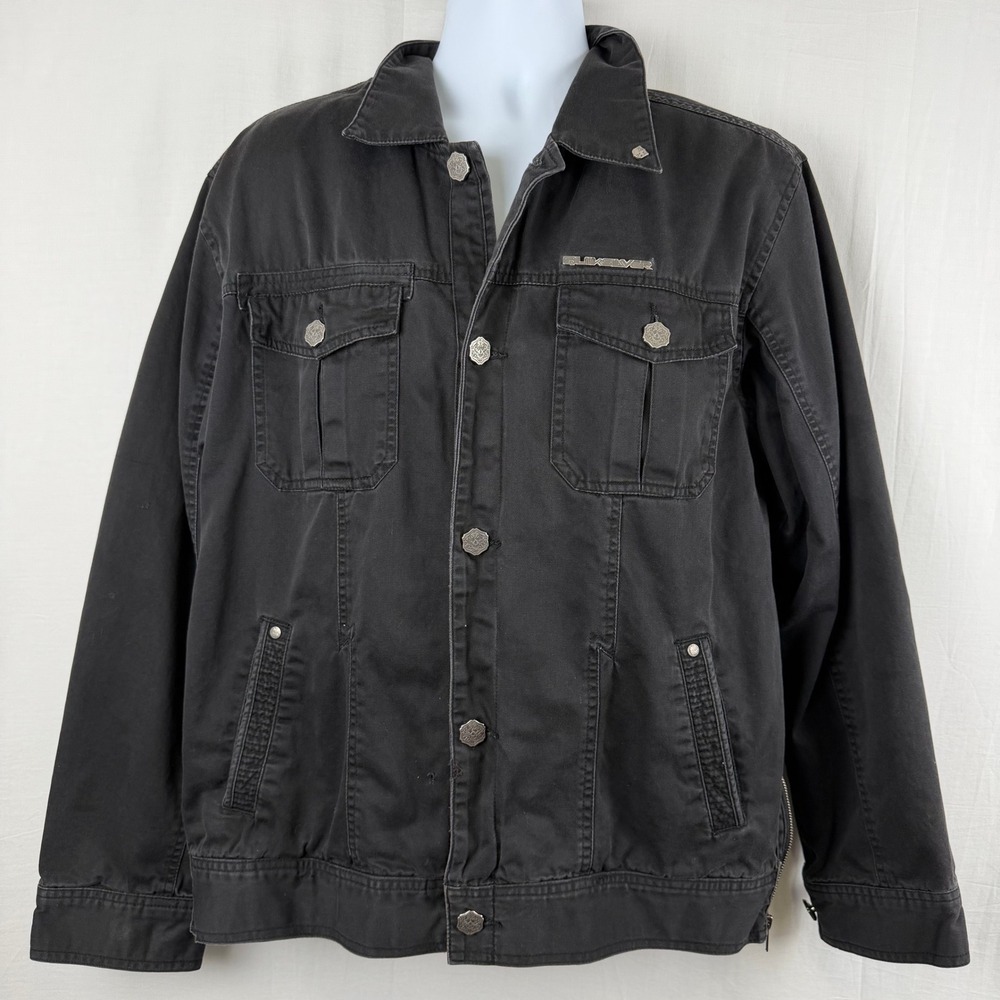 Quiksilver Mens Black Canvas Jacket Skull Buttons Y2K Trucker Large